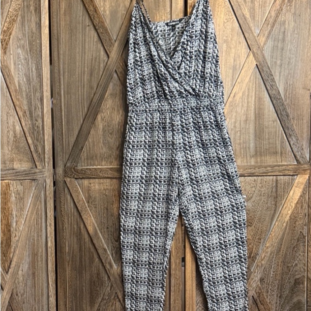 Express Black and White Spaghetti Strap Jumpsuit
